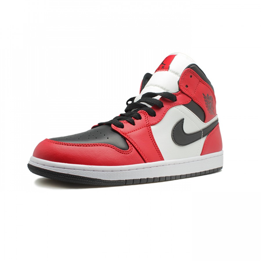 Кроссовки Nike Air Jordan 1 Mid Black/Red с мехом черные с белым и красным