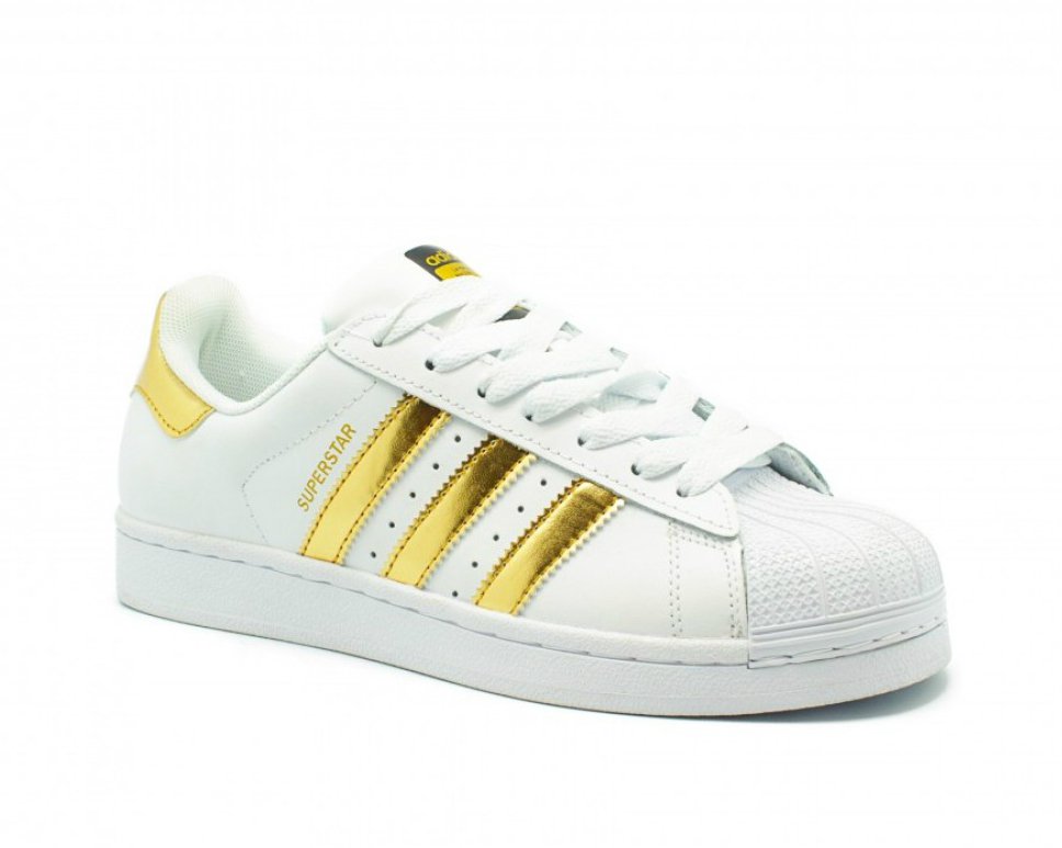 Кроссовки Adidas Superstar белые, золотые